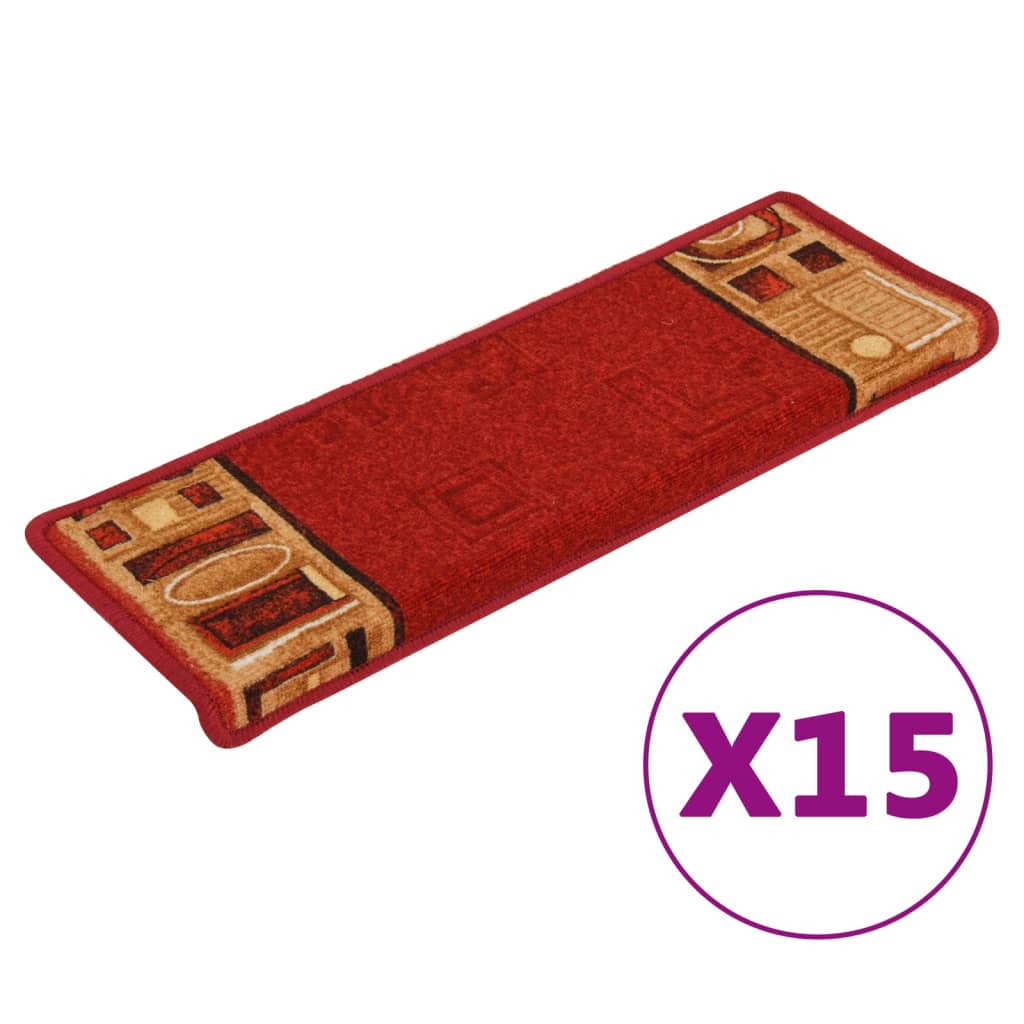 Alfombrilla autoadhesiva para escalera 15 uds rojo 65x21x4 cm