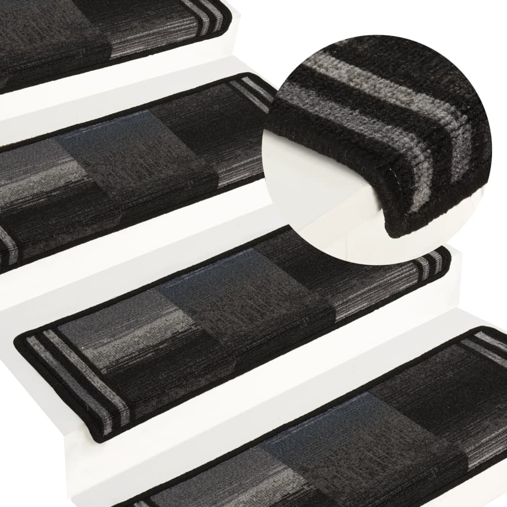 Vetonek Alfombrilla autoadhesiva de escalera 15uds negro gris 65x21x4cm