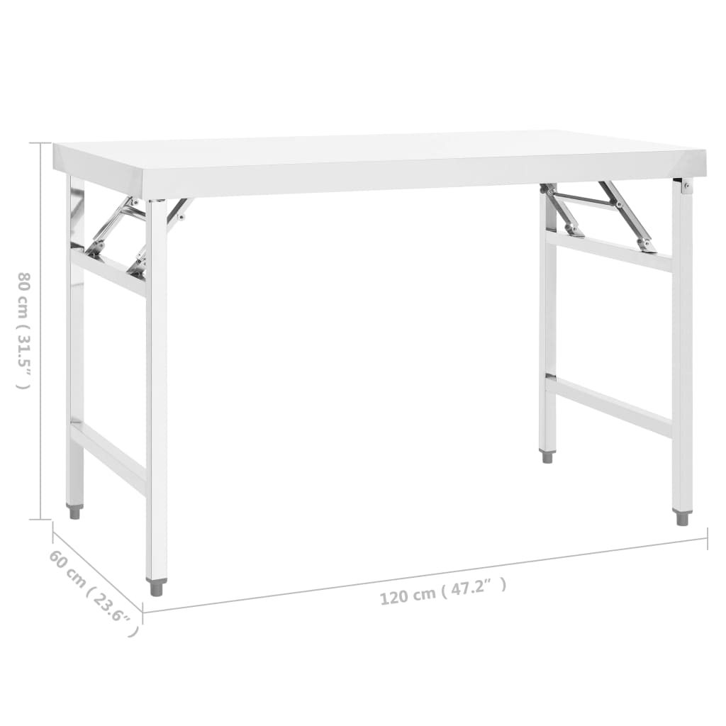 Folding Stainless Steel Kitchen Table 120x60x80 cm