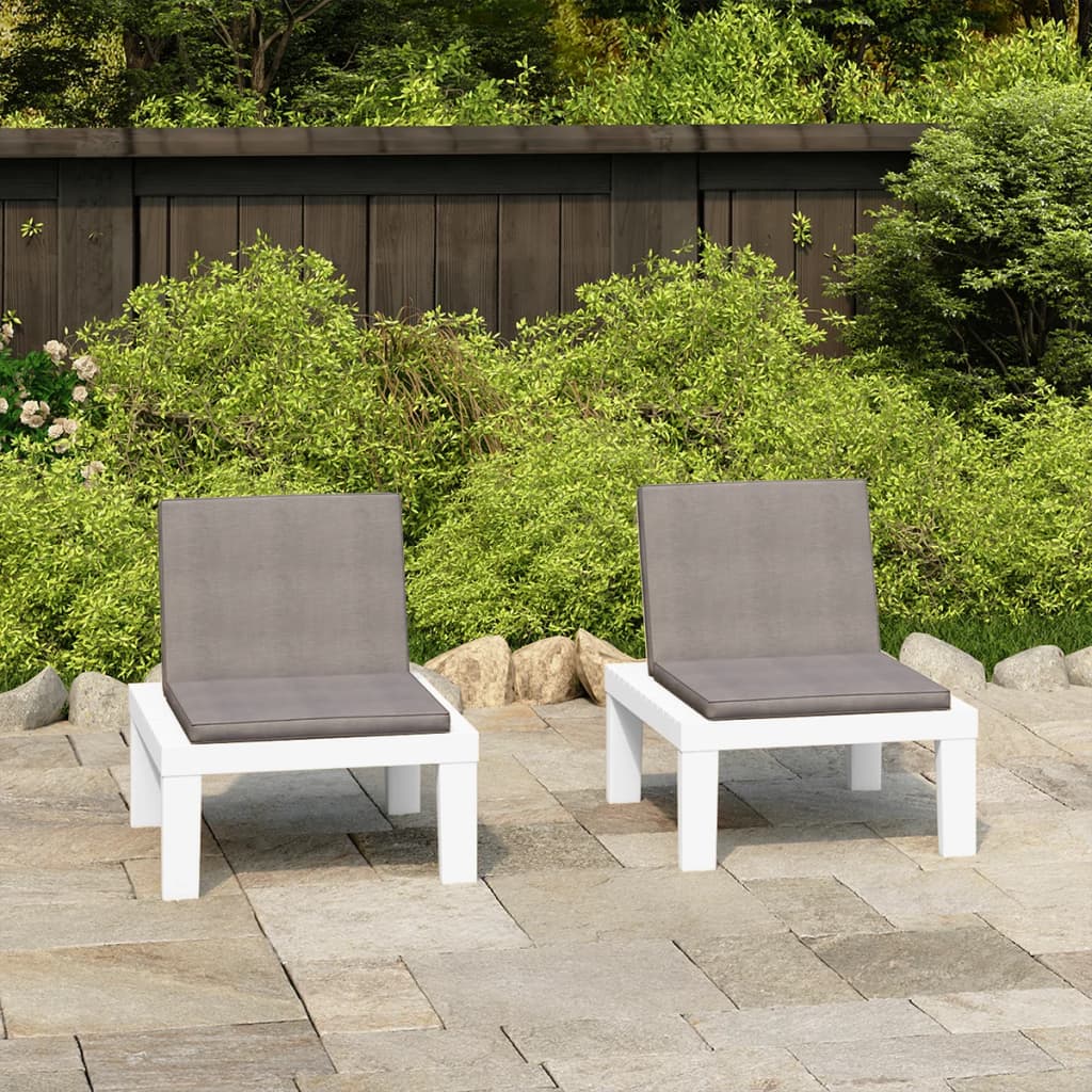 Vetonek Sillones de jardín con cojines 2 unidades plástico blanco