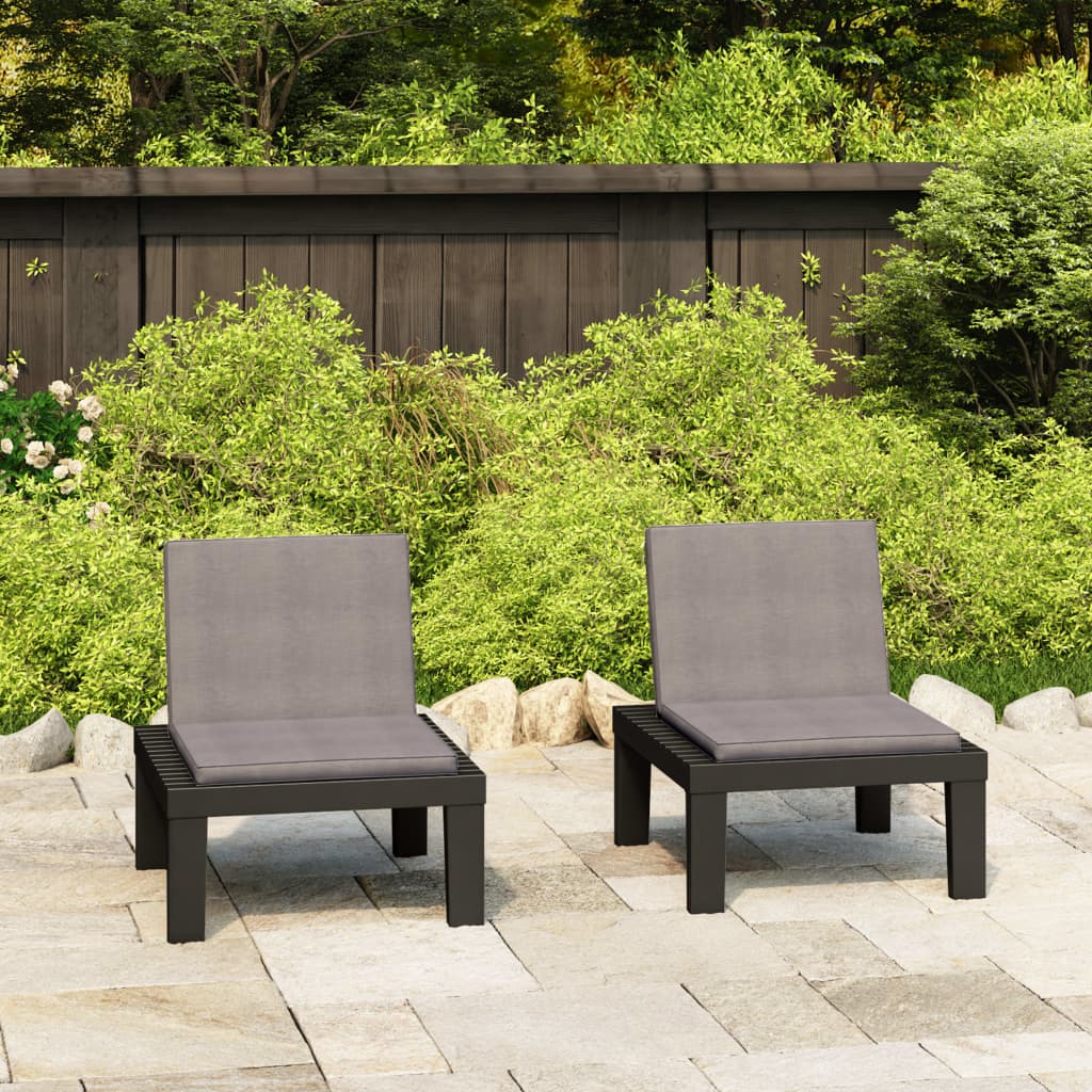 Vetonek Sillones de jardín con cojines 2 unidades plástico gris