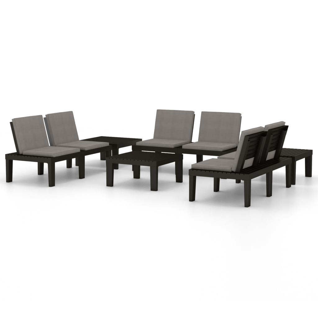 Set de muebles de jardín 6 piezas con cojines plástico gris vidaXL