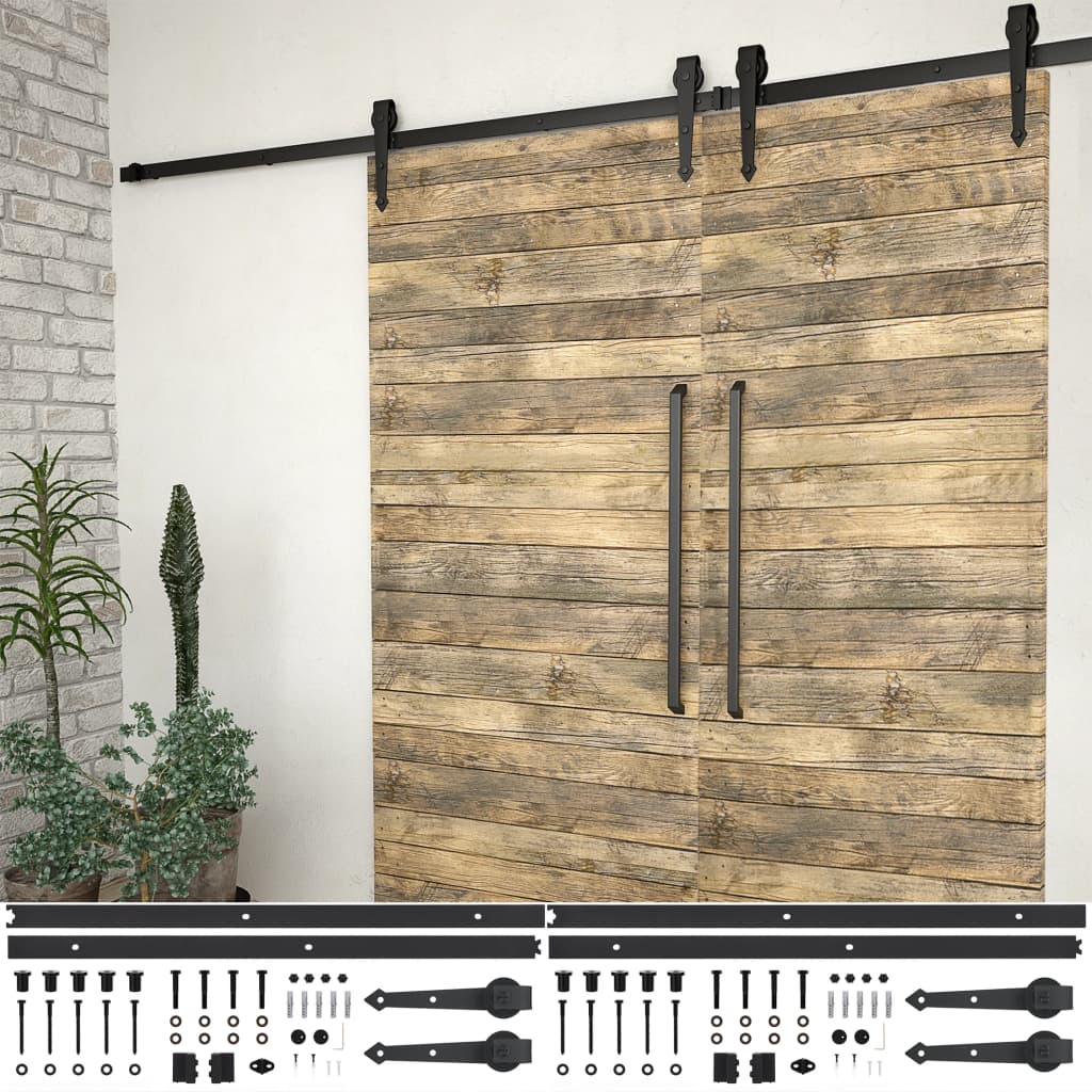 Vetonek Kit de herrajes de puertas correderas acero negro 2 uds 200 cm