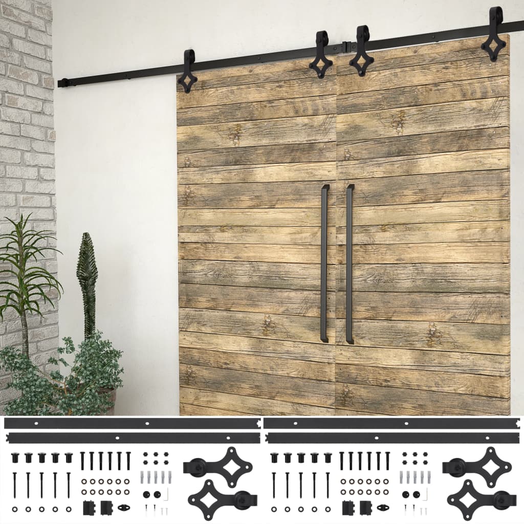 Vetonek Kit de herrajes de puertas correderas acero negro 2 uds 183 cm