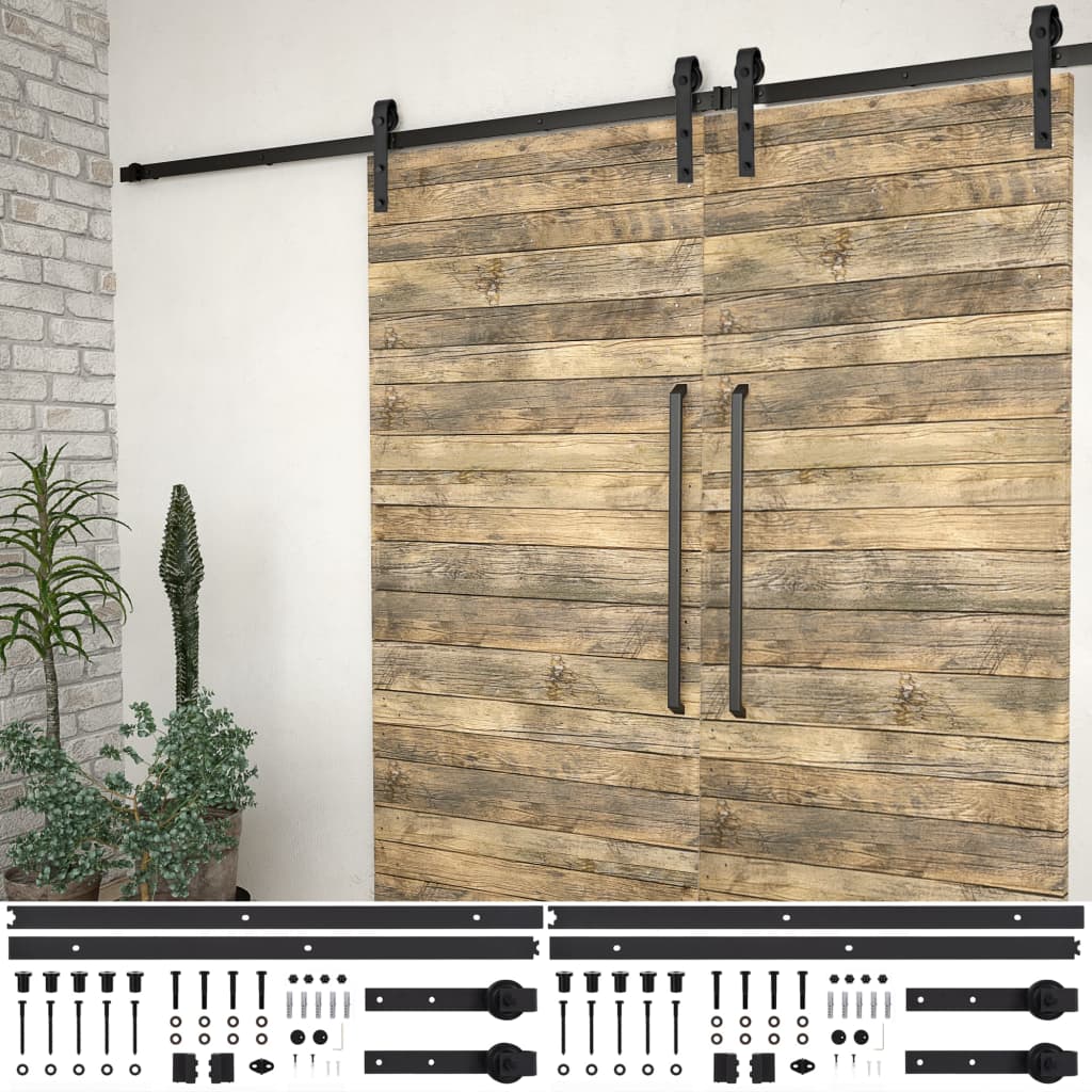 Vetonek Kit de herrajes de puertas correderas acero negro 2 uds 200 cm