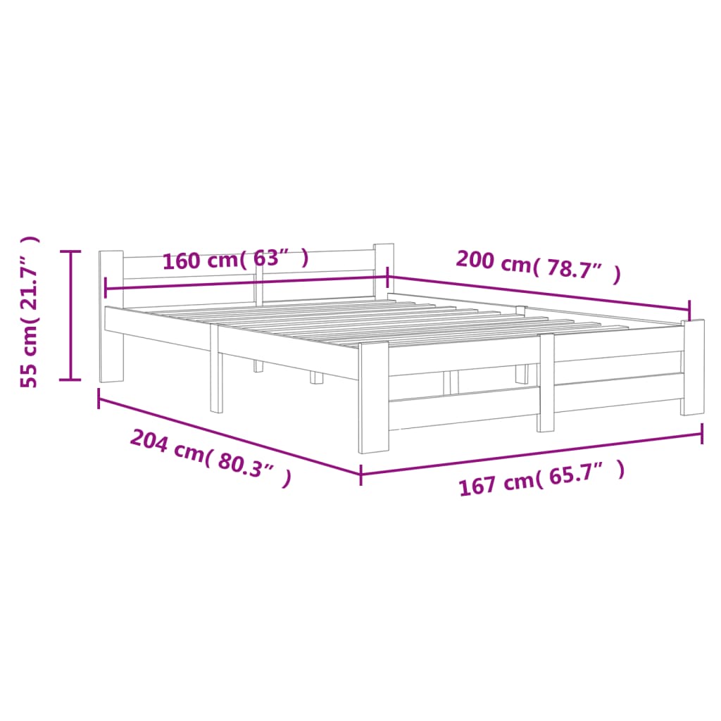 Estructura de cama sin colchón madera maciza de pino 160x200 cm vidaXL