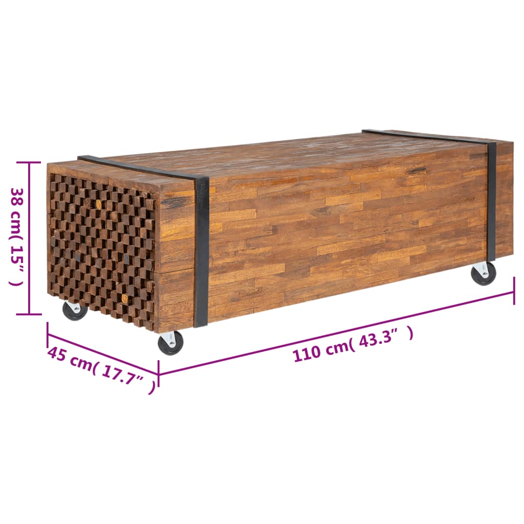 Mesa de centro de madera maciza de teca 110x45x38 cm