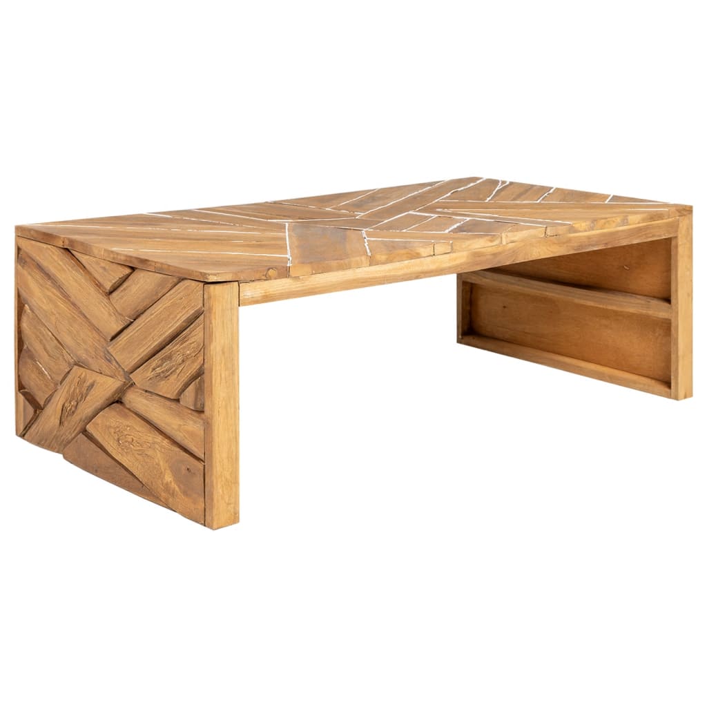 Vetonek Mesa de centro madera maciza de teca erosionada 110x35x38 cm