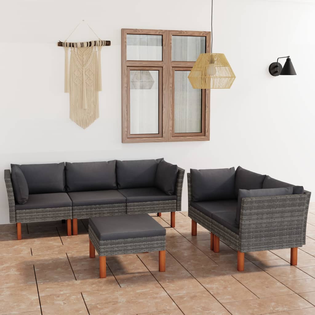 Vetonek Set de muebles de jardín 6 pzas y cojines ratán sintético gris