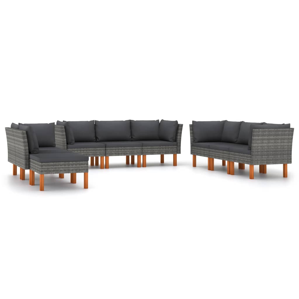 Set de muebles de jardín 9 pzas y cojines ratán sintético gris vidaXL