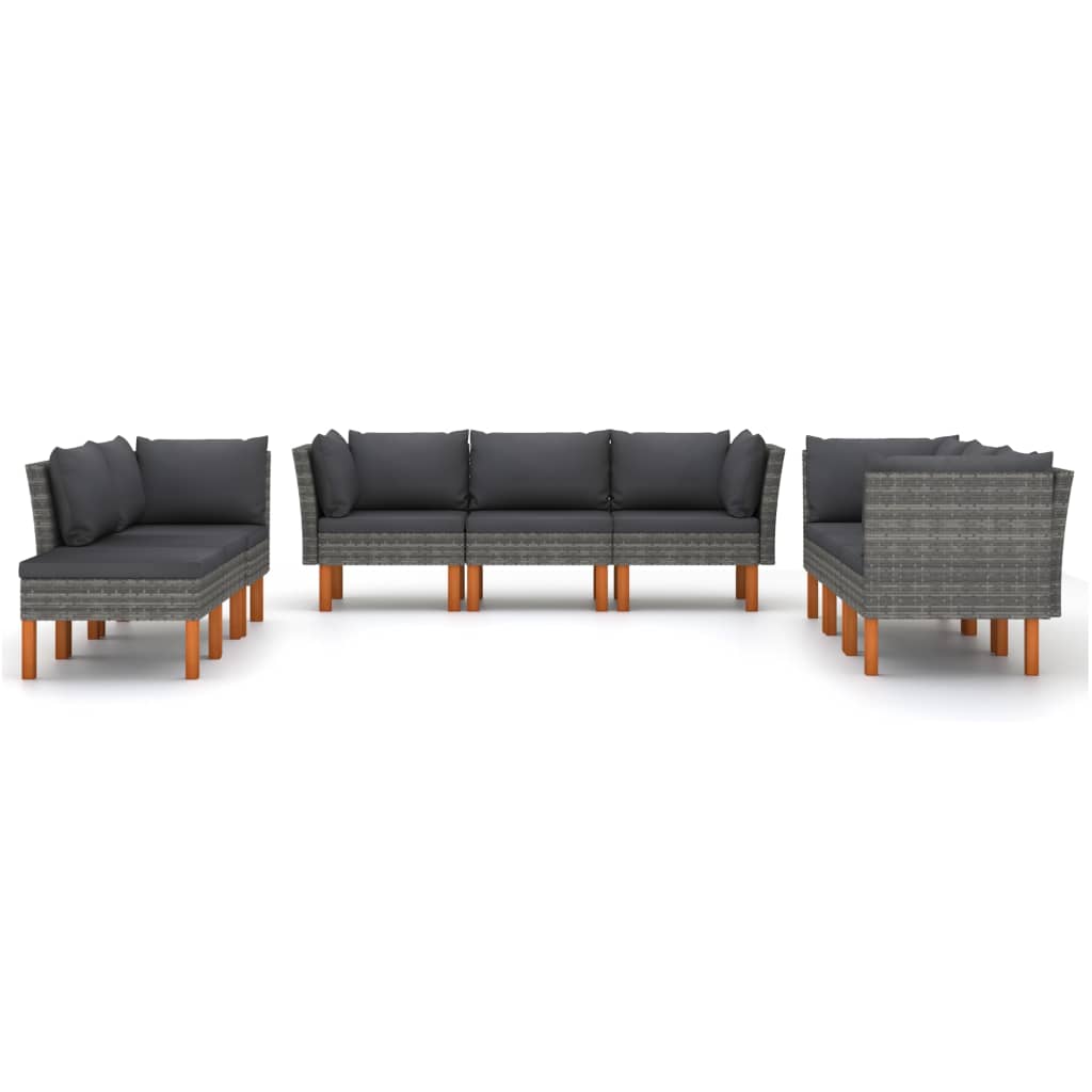 Set de muebles de jardín 9 pzas y cojines ratán sintético gris vidaXL