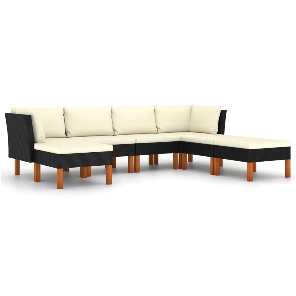 Set de muebles de jardín 7 pzas y cojines ratán sintético negro vidaXL