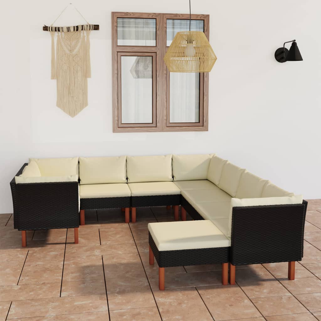 Set de muebles de jardín 9 pzas y cojines ratán sintético negro v1313 Vetonek