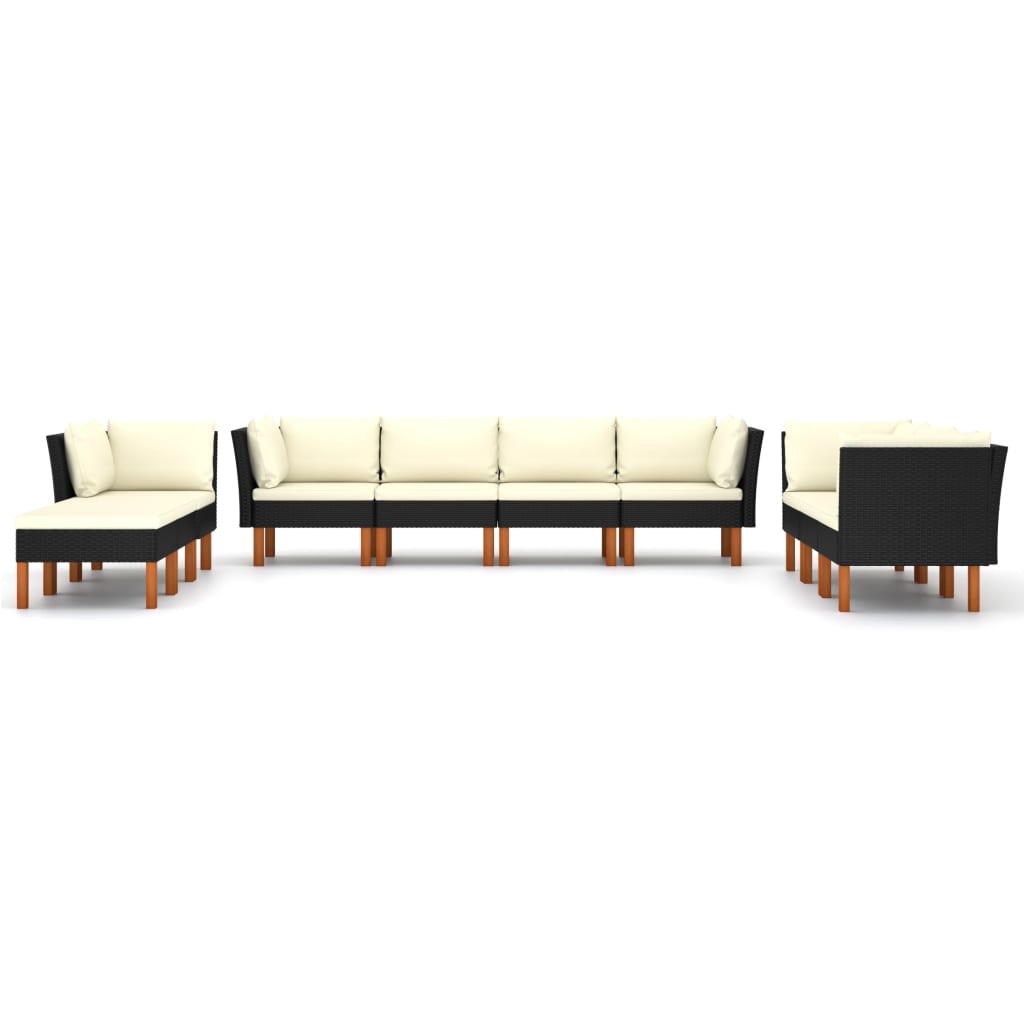 Set de muebles de jardín 10 pzas cojines ratán sintético negro vidaXL