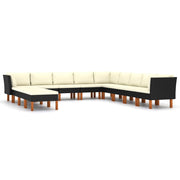 Set de muebles de jardín 12 pzas y cojines ratán sintético negro v1337 Vetonek