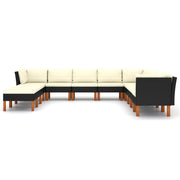 Set de muebles de jardín 12 pzas y cojines ratán sintético negro v1337 - Vetonek