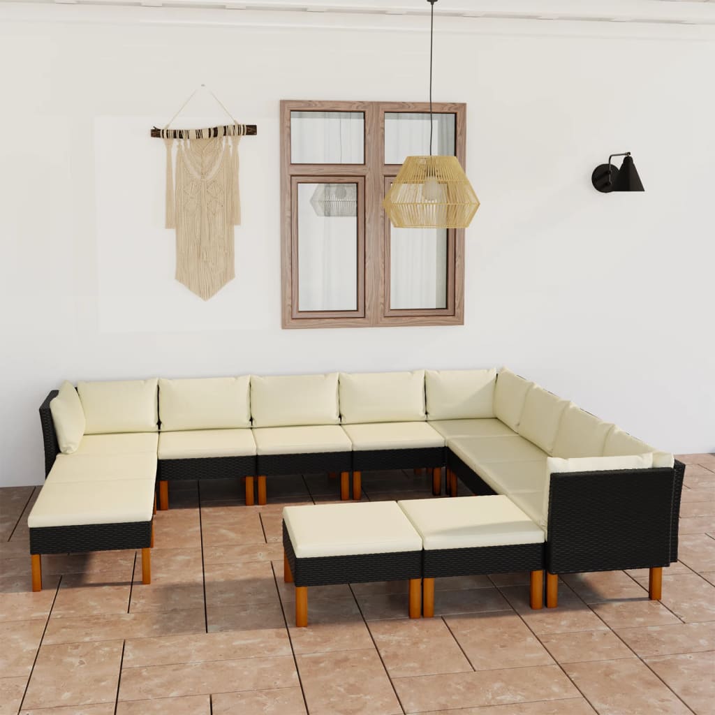 Set de muebles de jardín 12 pzas y cojines ratán sintético negro v1344 Vetonek