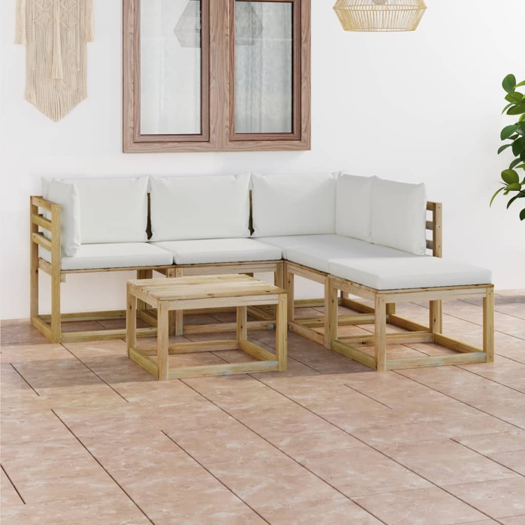 Vetonek Set de muebles de jardín 6 pzas con cojines crema