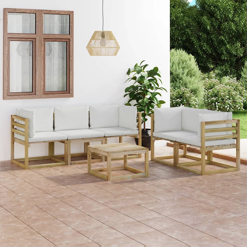 Vetonek Set de muebles de jardín 6 pzas con cojines crema