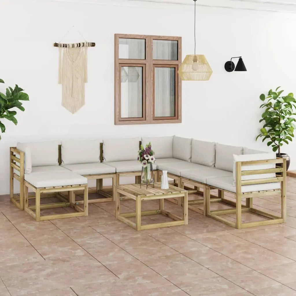 Vetonek Set de muebles de jardín 9 piezas con cojines madera impregnada