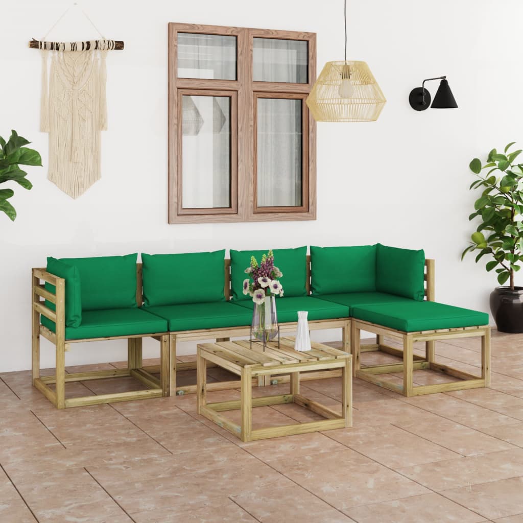 Vetonek Set de muebles de jardín 6 piezas con cojines madera impregnada