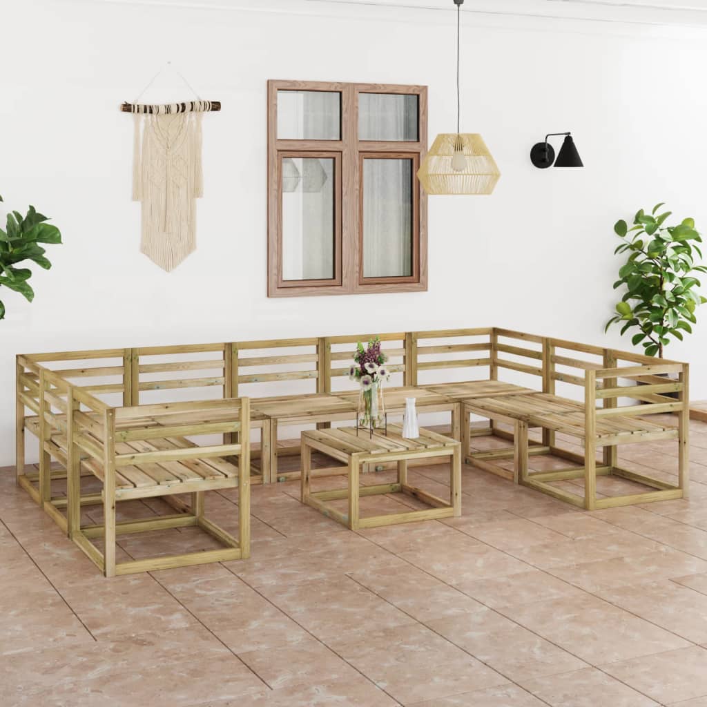 Vetonek Set de muebles de jardín 10 pzas madera pino impregnada verde