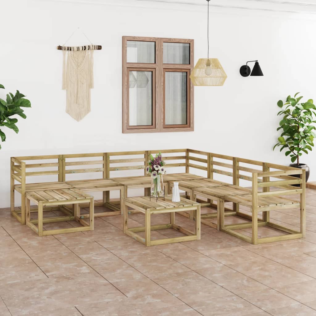 Vetonek Set de muebles de jardín 9 pzas madera de pino impregnada verde