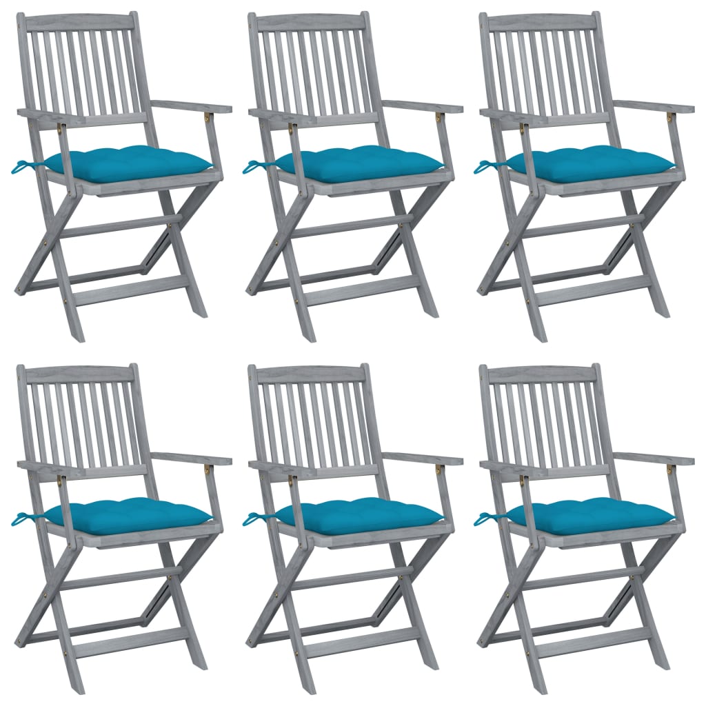 Sillas de jardín plegables 6 uds cojines madera maciza acacia v6752 Vetonek