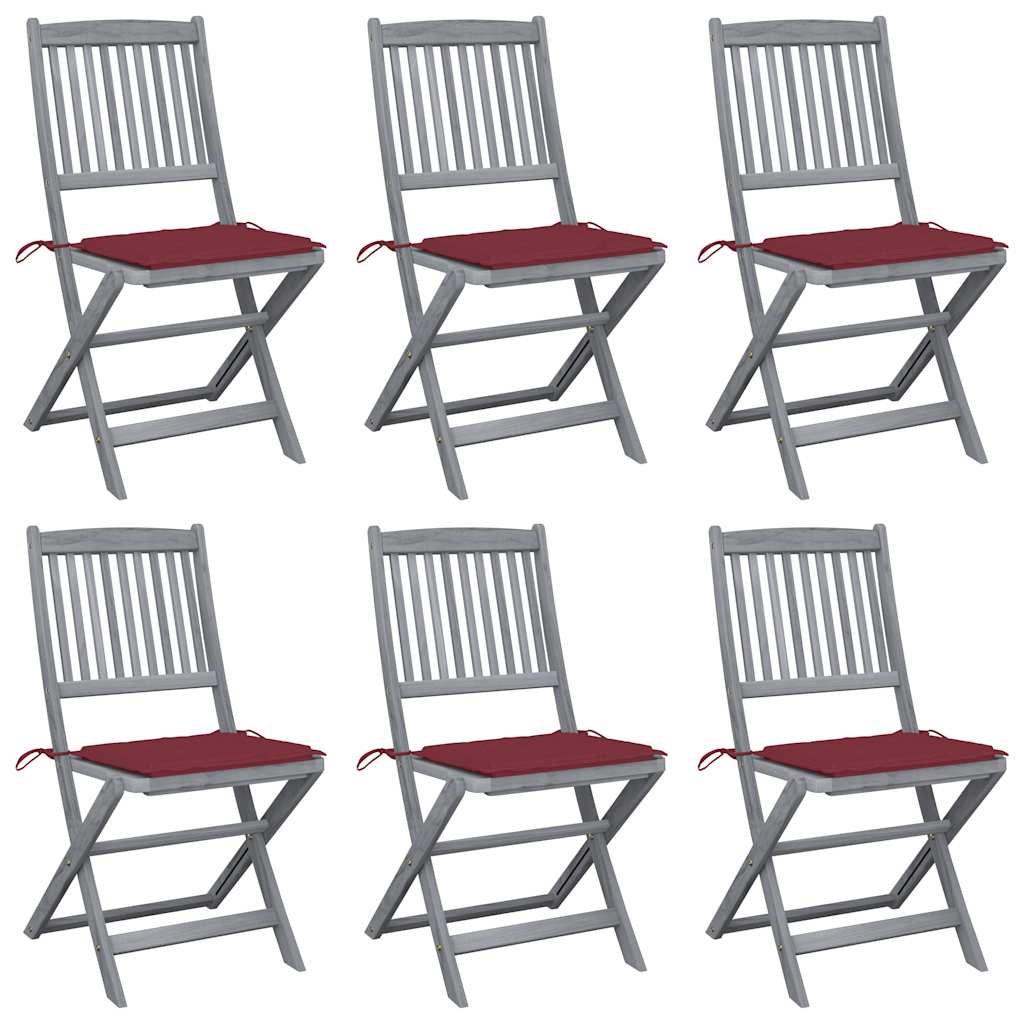 Sillas de jardín plegables 6 uds cojines madera maciza acacia v6929 Vetonek