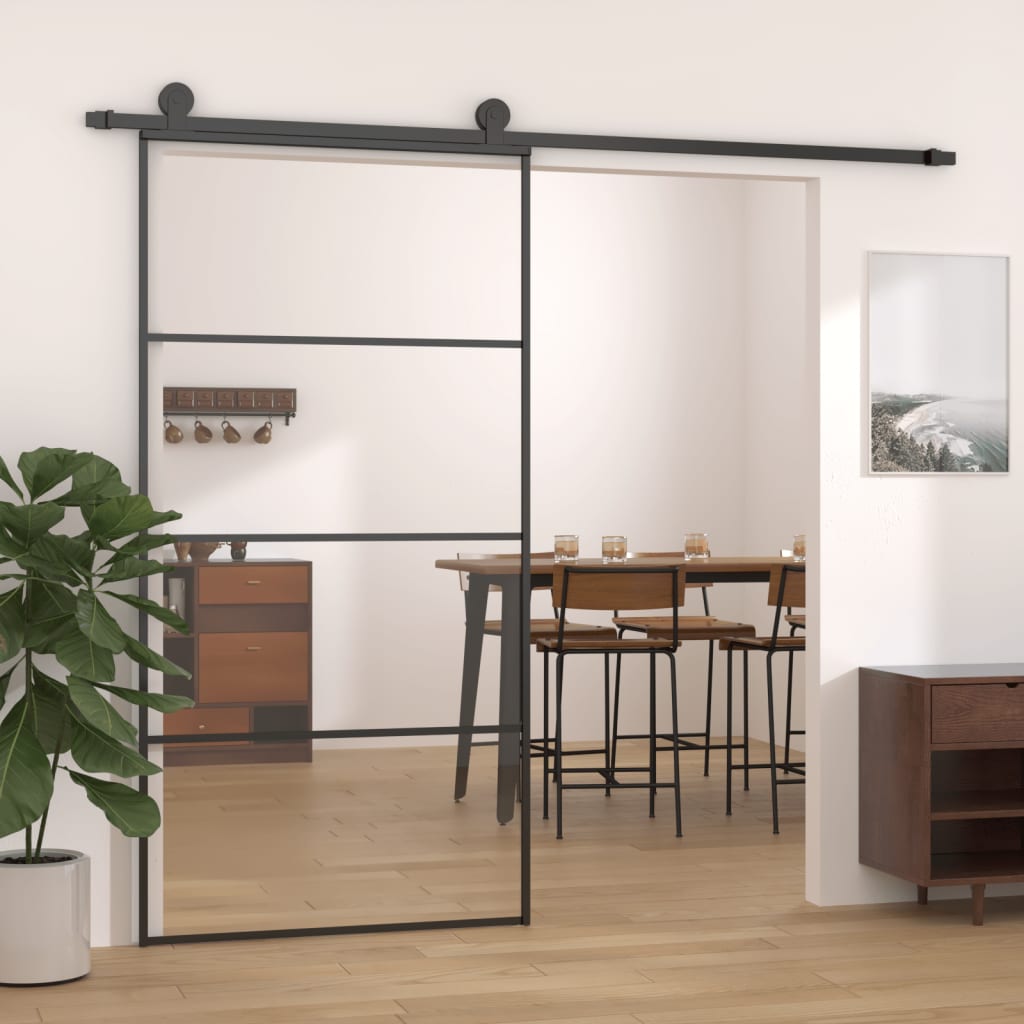Black aluminum sliding door with ESG glass, 102.5 x 205 cm 