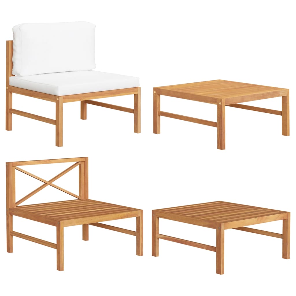 Vetonek Set de muebles de jardín 2 pzas madera de teca y cojines crema