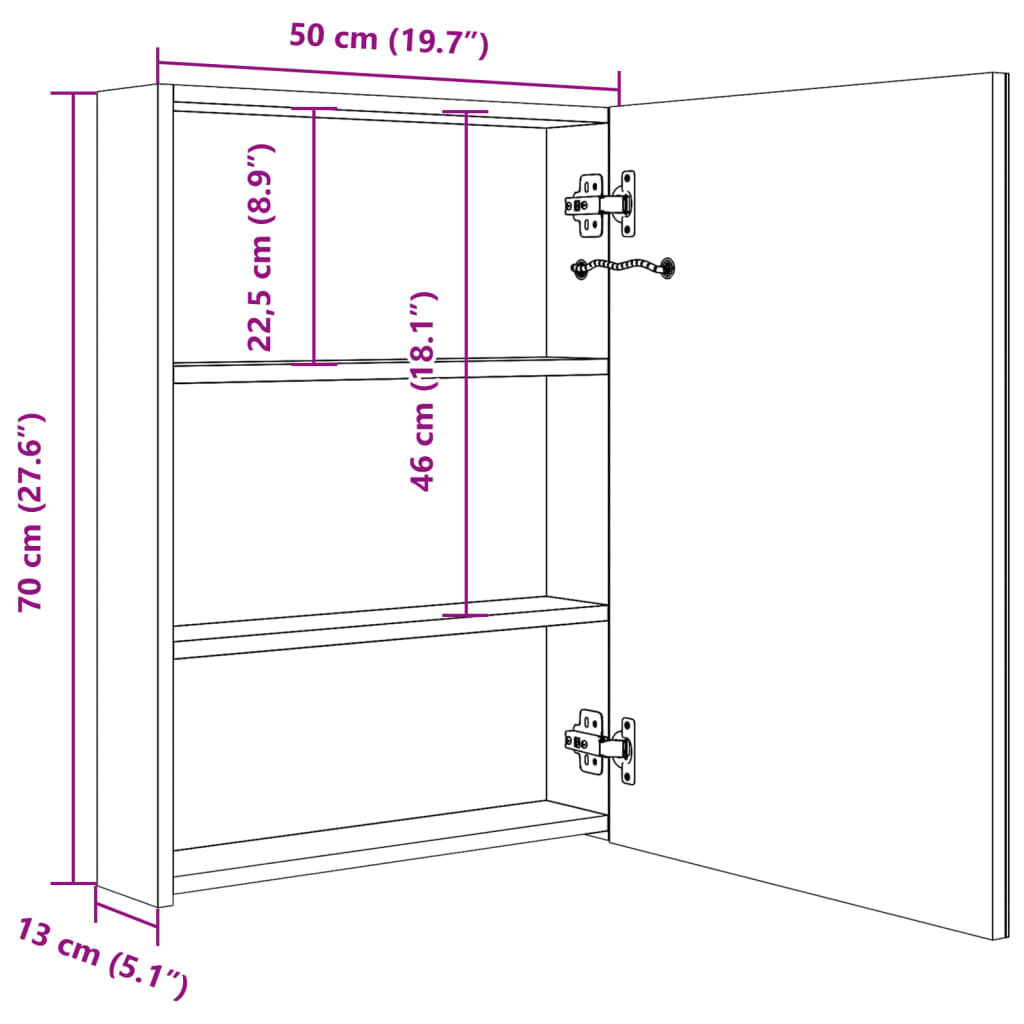 Bath furniture with 50x13x70 cm LED mirror