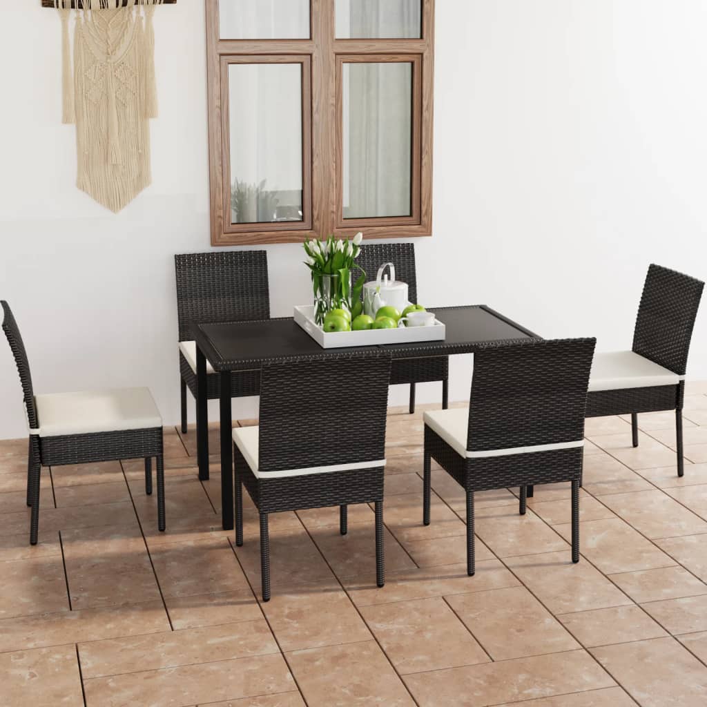 Conjunto de refeições de jardim 7 peças Rattan sintético preto