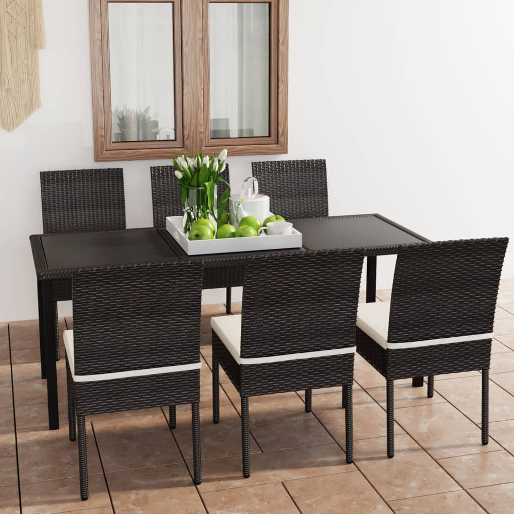 Conjunto de refeições de jardim 7 peças Rattan sintético preto