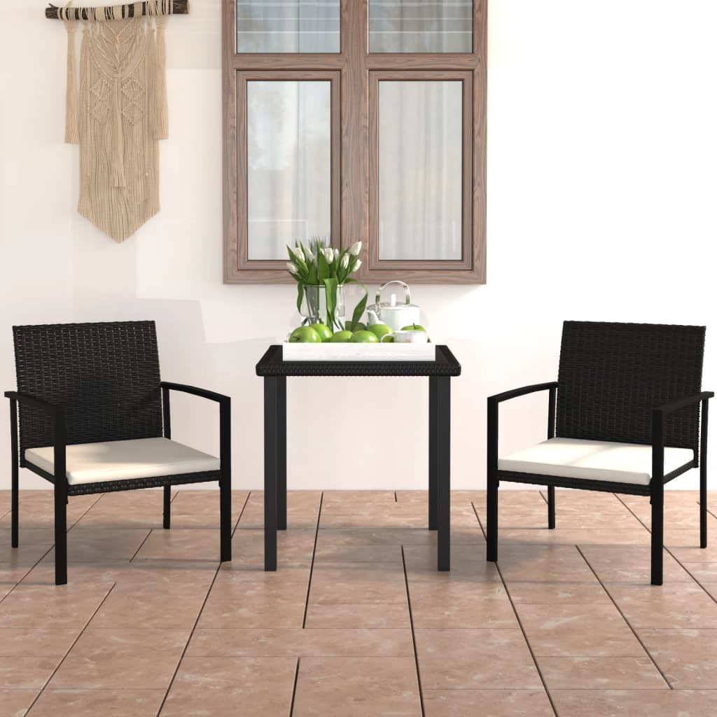 Vetonek Conjunto de comedor de jardín 3 piezas ratán sintético negro