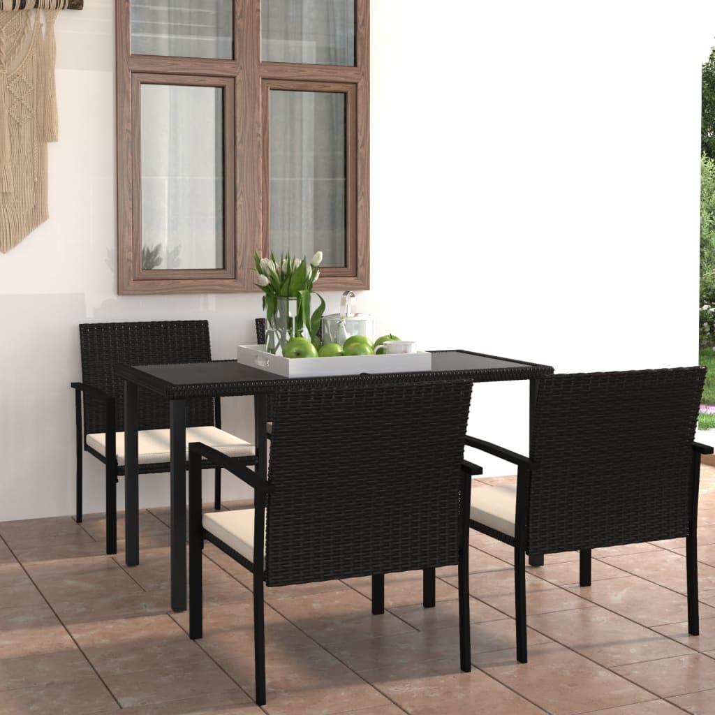 Conjunto de comedor de jardín 5 piezas ratán sintético negro