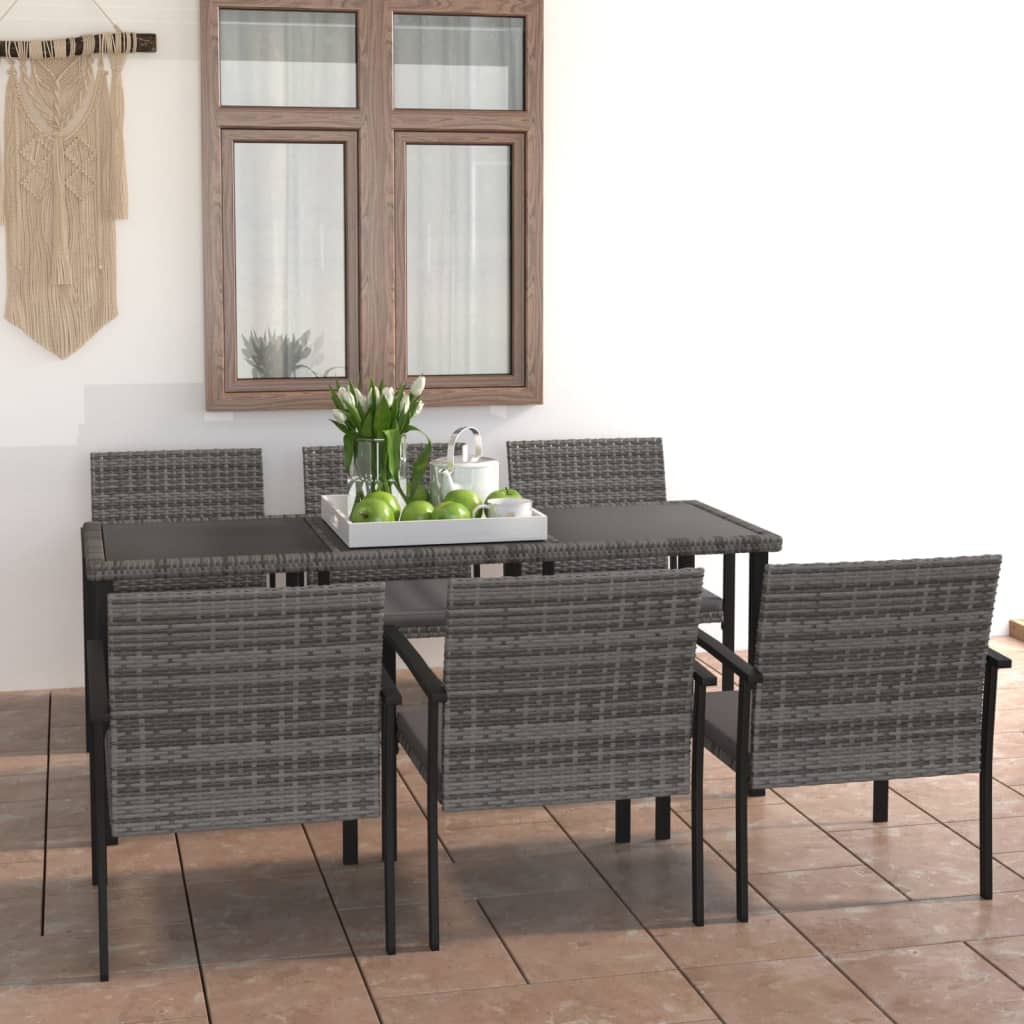 Vetonek Juego de comedor para jardín 7 piezas ratán sintético gris