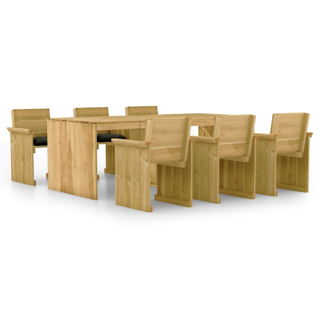 Vetonek Set de comedor jardín 7 pzas con cojines madera pino impregnada