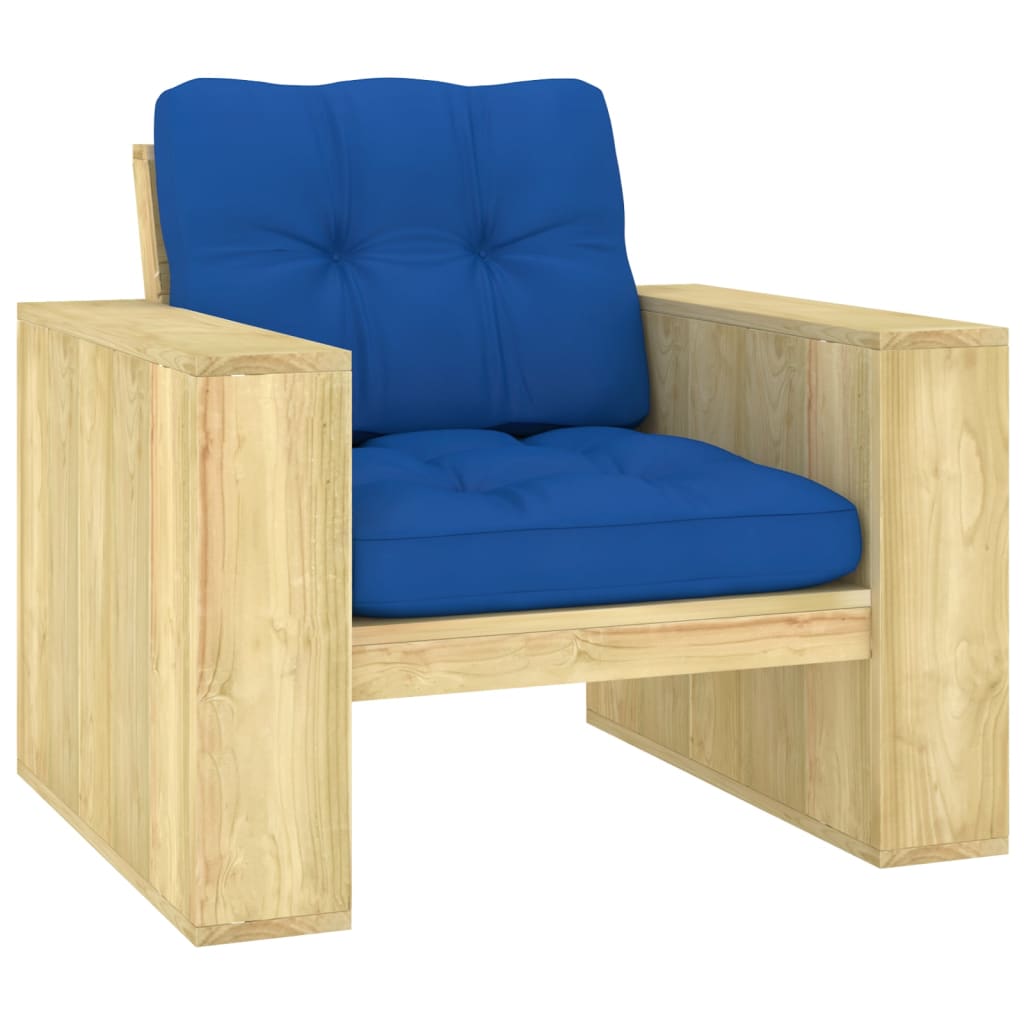 Vetonek Silla de jardín y cojines azul royal madera pino impregnada