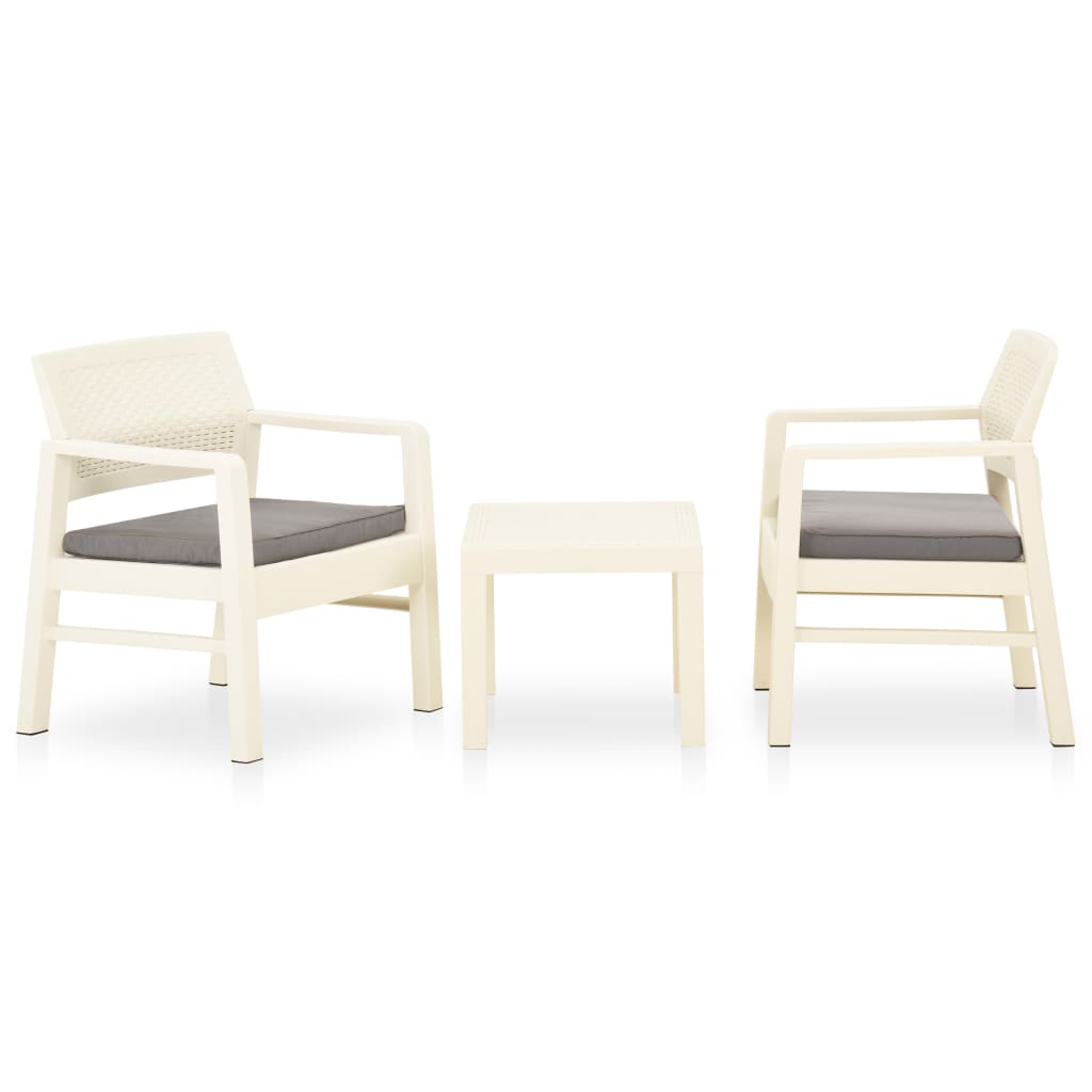 Vetonek Set de muebles de jardín 3 piezas con cojines plástico blanco