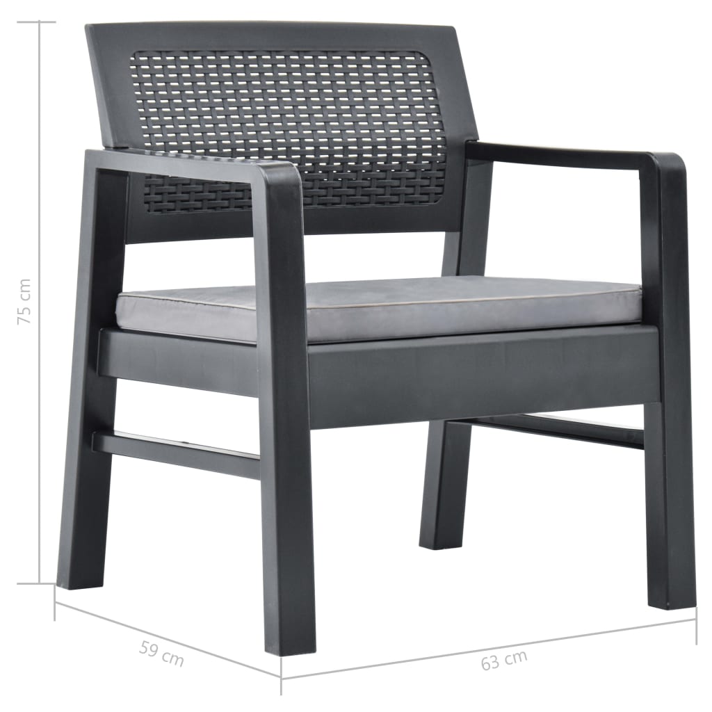 Set de muebles de jardín 3 piezas con cojines plástico gris vidaXL