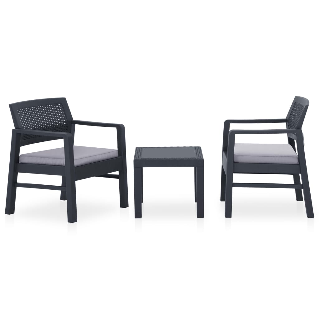 Vetonek Set de muebles de jardín 3 piezas con cojines plástico gris