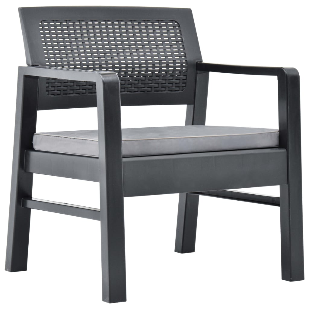 Set de muebles de jardín 3 piezas con cojines plástico gris vidaXL