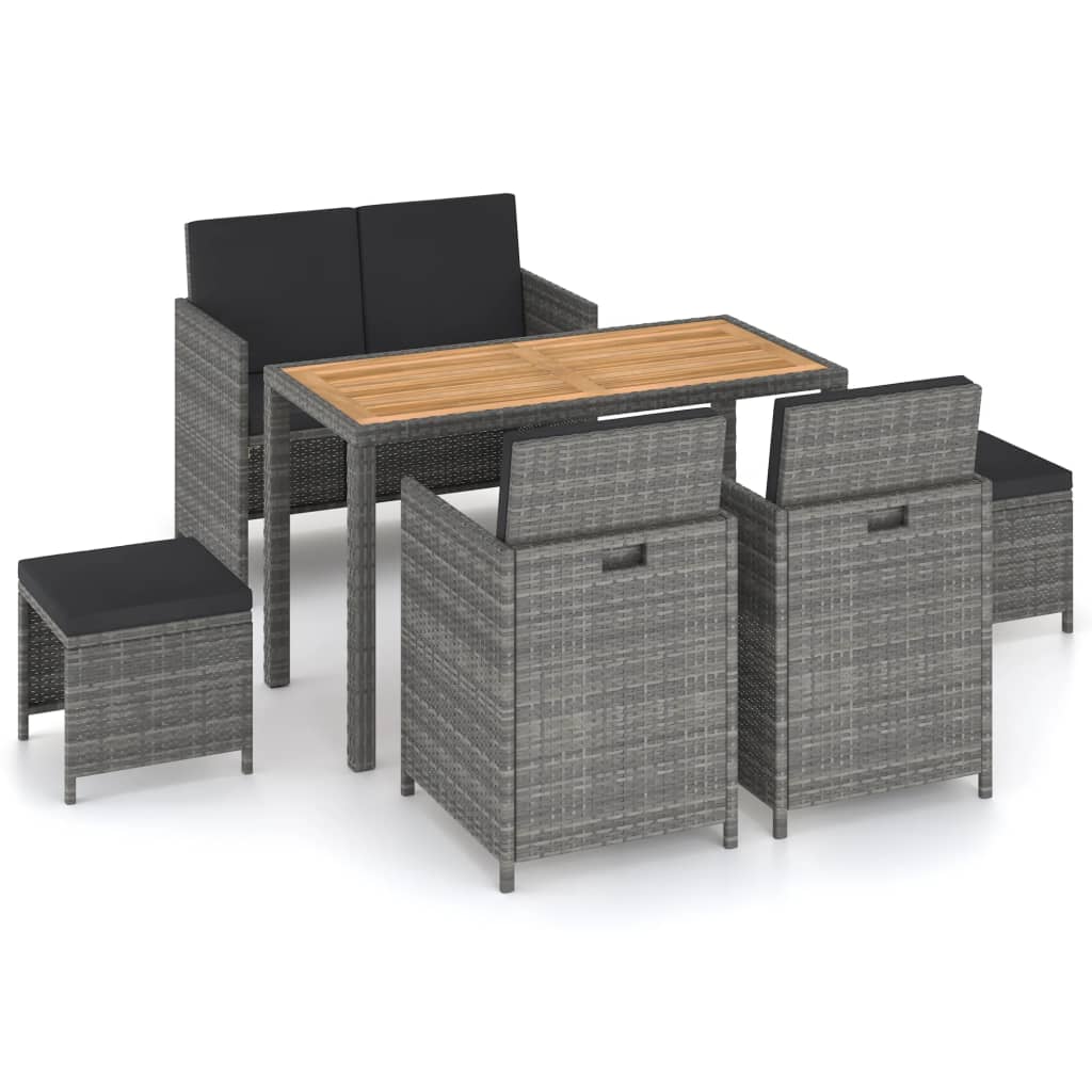 Vetonek Set comedor jardín 6 pzas ratán sintético y madera acacia gris