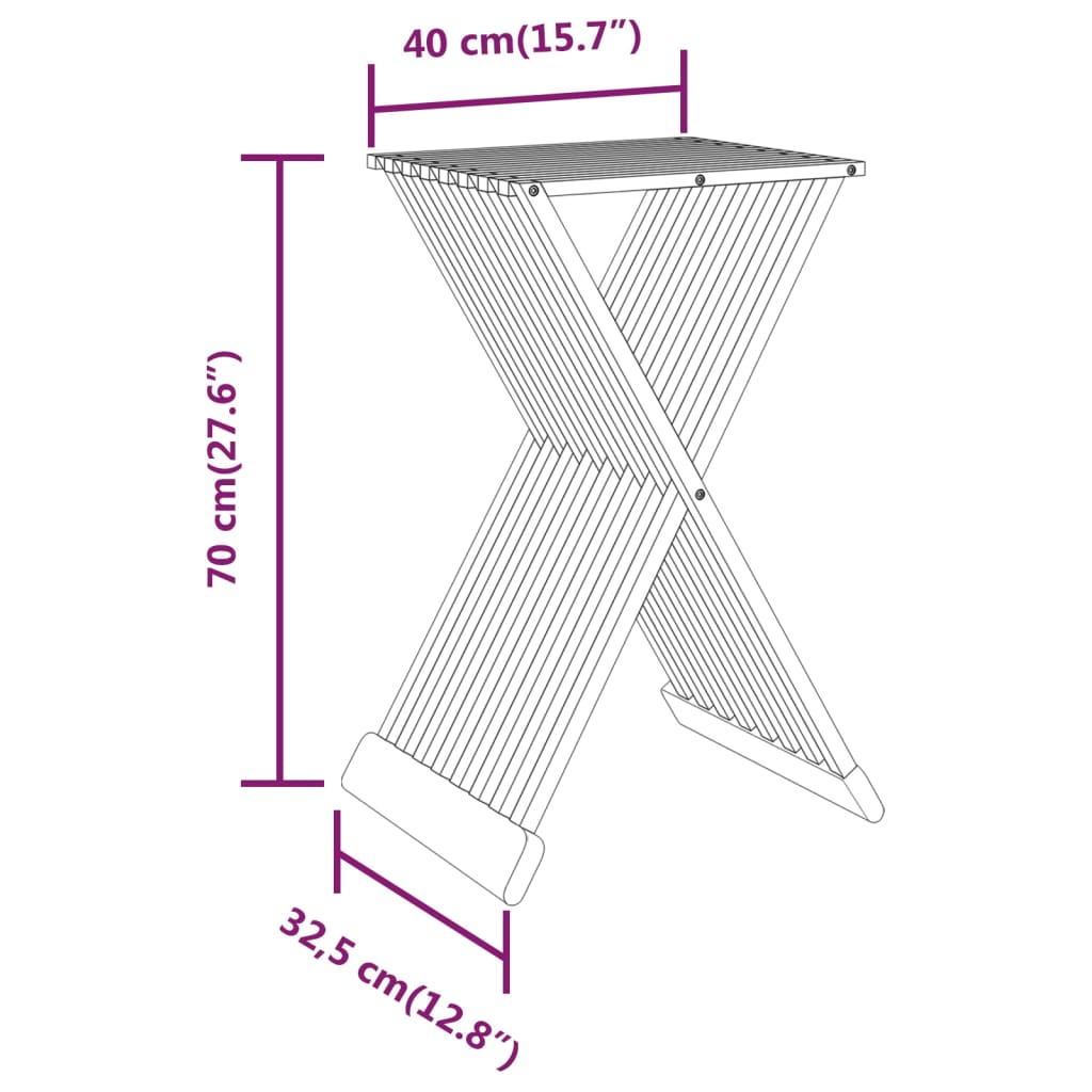 Taburete plegable madera maciza de teca 40x32,5x70 cm