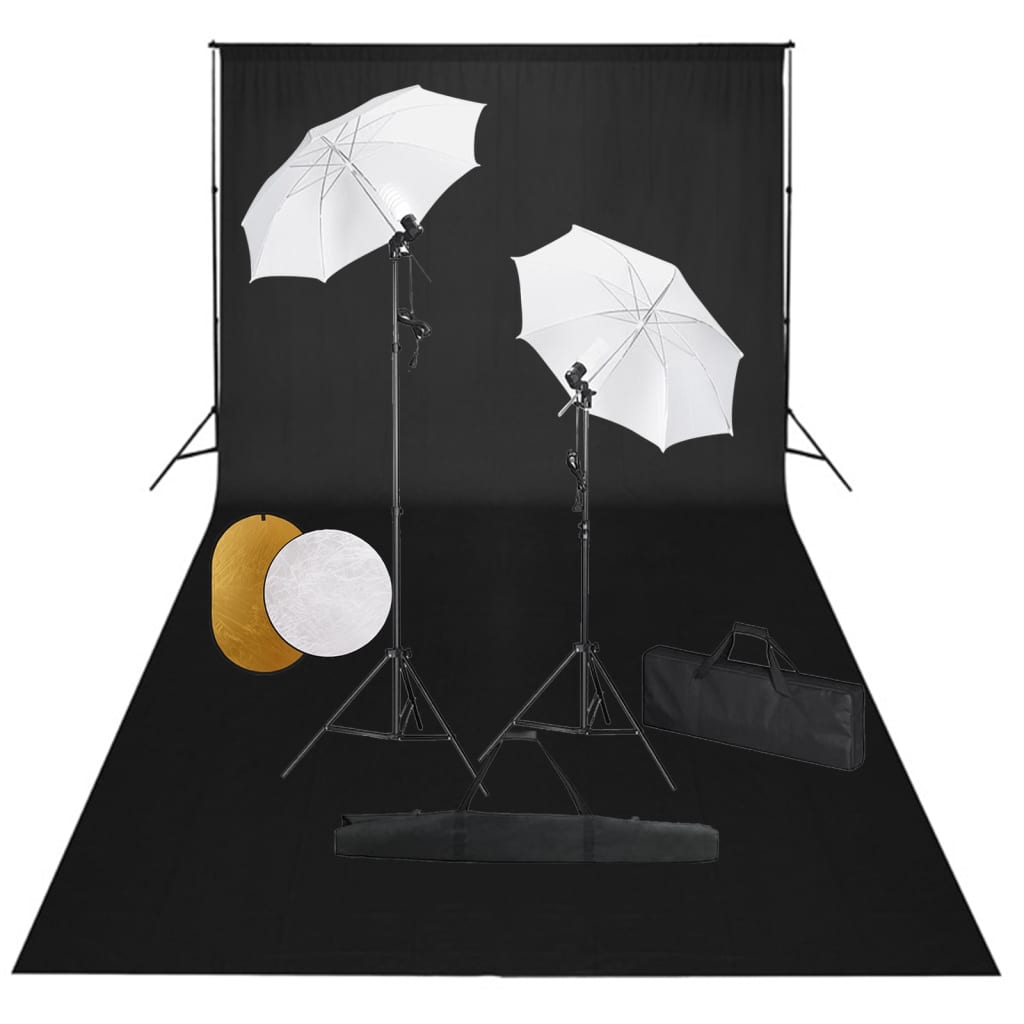 Kit estudio fotográfico lámparas sombrillas fondo y reflector v1218 Vetonek