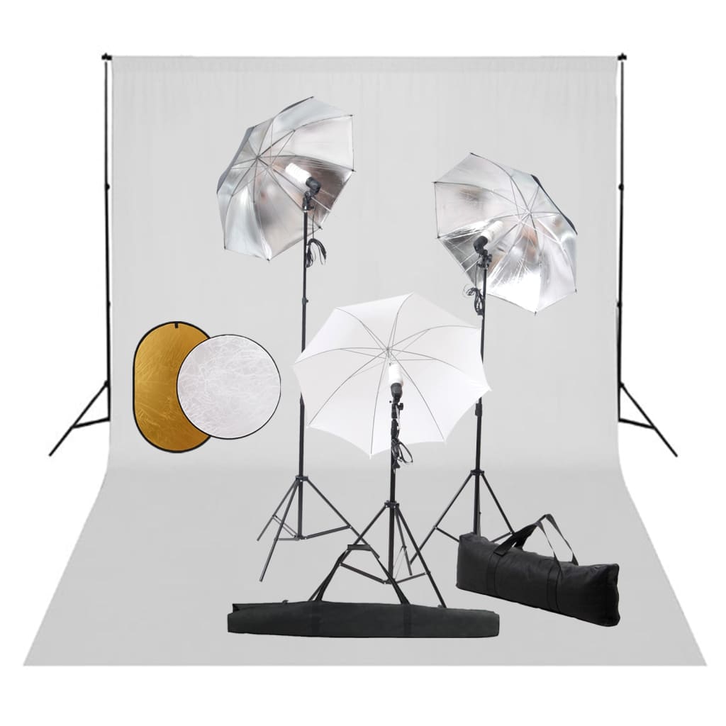 Kit estudio fotográfico lámparas, sombrillas, fondo y reflector v1379 Vetonek