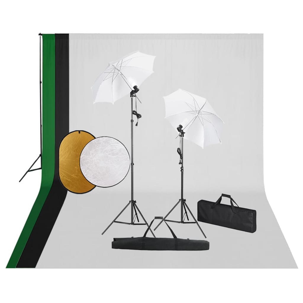 Vetonek Kit de estudio fotográfico con lámparas, fondo y reflector