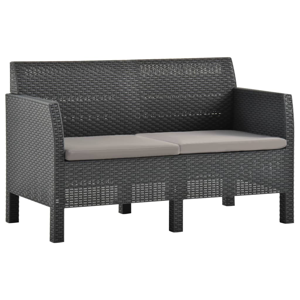 Set de muebles jardín 4 piezas cojines PP ratán gris antracita