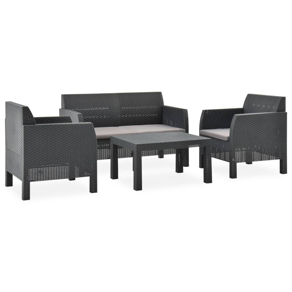 Vetonek Set de muebles jardín 4 piezas cojines PP ratán gris antracita